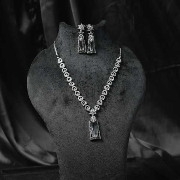 Silverplated White Stone Necklace Earrings Set