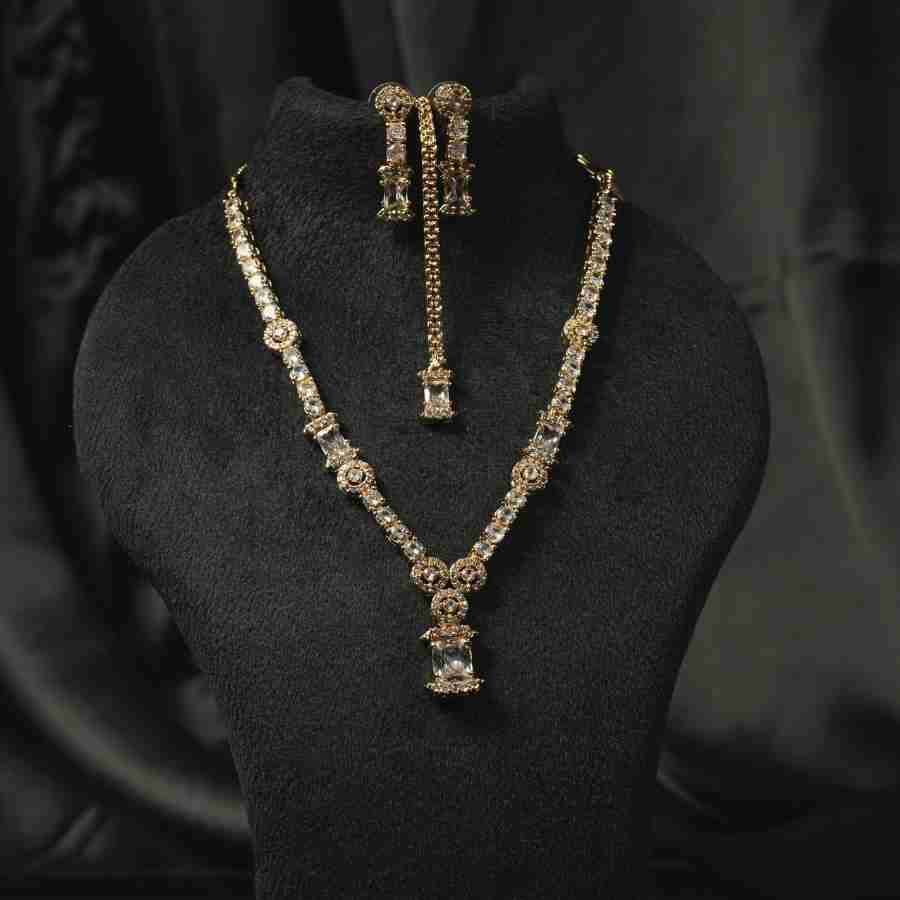 Ad Diamond Necklace With Emerald Drop Pendant Set