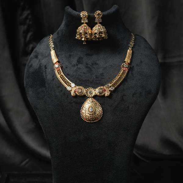 Regal Antique Peacock Pendant Necklace Set